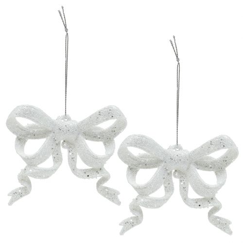 Floristik24 Kerstboomdecoratie lus 9cm met glitter wit 12st