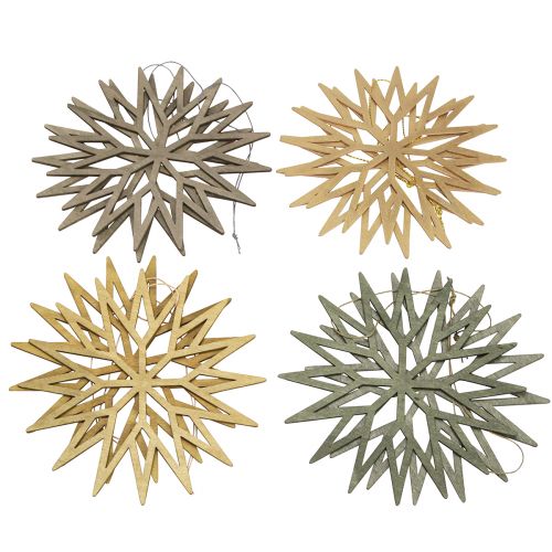 Artikel Kerstboomdecoratie sneeuwvlokken decoratie hout groen 15cm 8 st