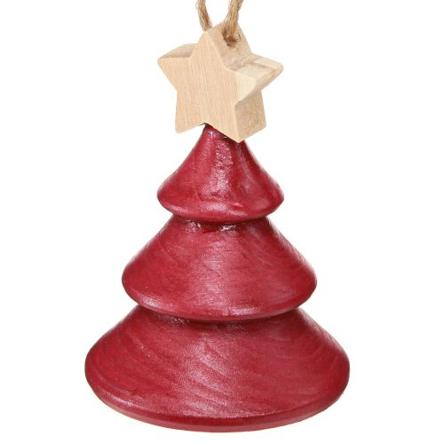 Artikel Kerstboomversiering dennenboom hout rood wit 7,5cm 6 stuks