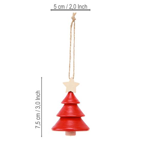 Artikel Kerstboomversiering dennenboom hout rood wit 7,5cm 6 stuks
