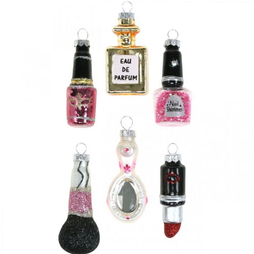 Floristik24 Kerstboomdecoratie Beauty & Glamour, glazen hanger cosmetica mix H5.5–7cm echt glas 6st