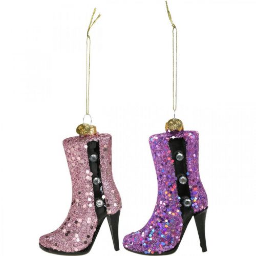 Artikel Kerstboomversiering glazen stiletto laarzen hoge hakken H10cm 2st
