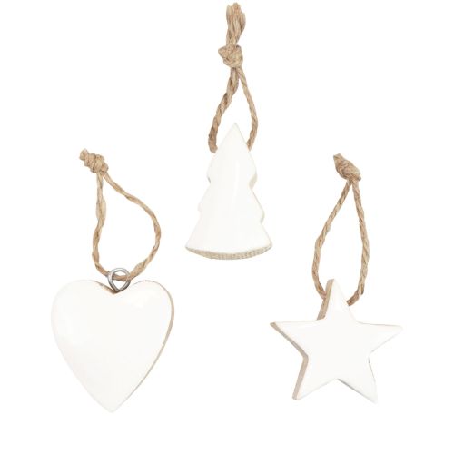 Artikel Kerstboomversiering houtmix hart ster kerstboom wit, naturel 5cm 27 st