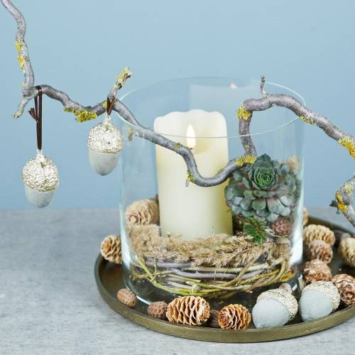 Floristik24 Kerstboomversiering eikelgroen, goud 4×6cm 6st