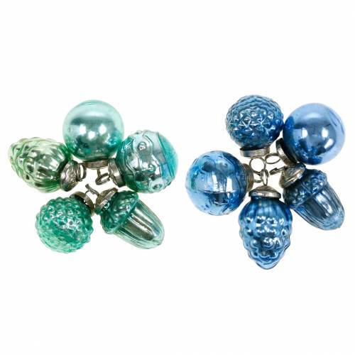Floristik24 Mini boomdecoratie mix herfstfruit en balletjes blauw/groen, zilver echt glas 3.4–4.4cm 10st