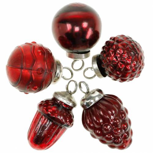 Floristik24 Mini boomdecoratie mix herfstfruit en ballen rood, zilver echt glas 3.4–4.4cm 10st