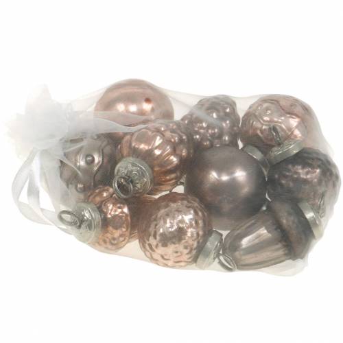 Floristik24 Mini-kerstdecoratie mix 4,5 cm koper assorti echt glas 10 stuks