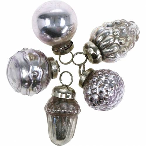 Floristik24 Mini kerstboomversiering mix 4,5cm zilver, roze assorti 10st