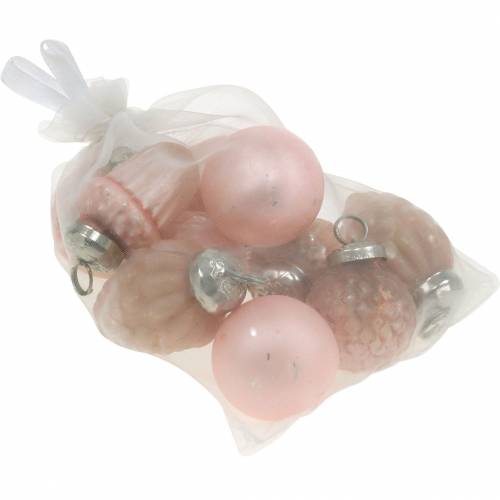 Floristik24 Mini kerstboomversiering herfstfruit en bolletjes roze, zilver echt glas 3,4–4,4cm 10st
