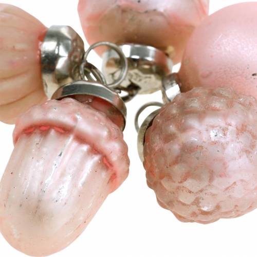 Floristik24 Mini kerstboomversiering herfstfruit en bolletjes roze, zilver echt glas 3,4–4,4cm 10st