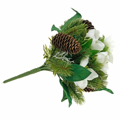 Floristik24 Kunst rozenboeket met dennenboom en kegels H26cm