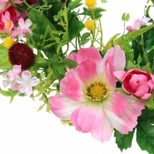 Floristik24 Decoratieve krans met Cosmea en sneeuwbal roze, geel, groen Ø30cm