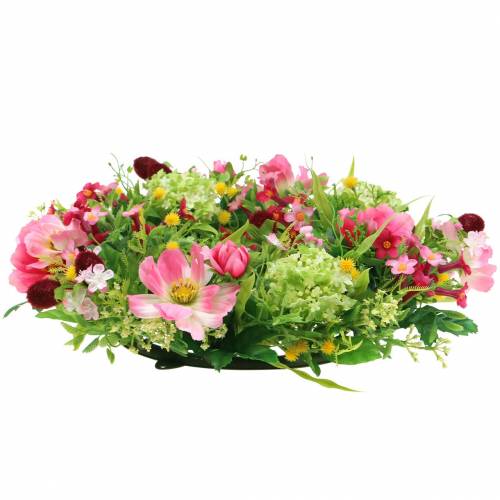 Floristik24 Decoratieve krans met Cosmea en sneeuwbal roze, geel, groen Ø30cm