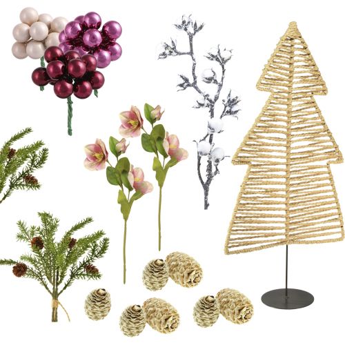 Floristik24 DIY-doos kersttafeldecoratie dennenboom raffia H60cm