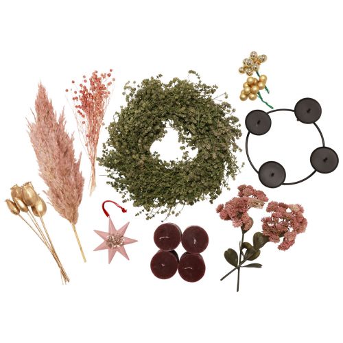 Floristik24 DIY doos Adventskrans rood moderne droge krans Advent Ø34cm