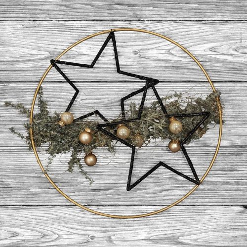 Floristik24 DIY doos raamdecoratie Kerst zwart gouddraad Ø30cm