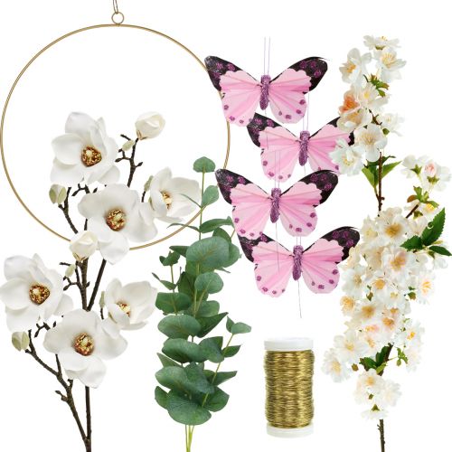Floristik24 DIY doos magnolia lus met eucalyptus raamdecoratie wanddecoratie 30,5cm