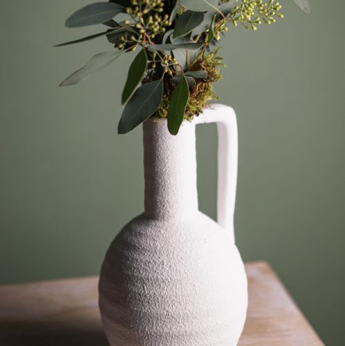 Artikel Decoratieve vaas witte bloemenvaas met handvat keramiek H26cm