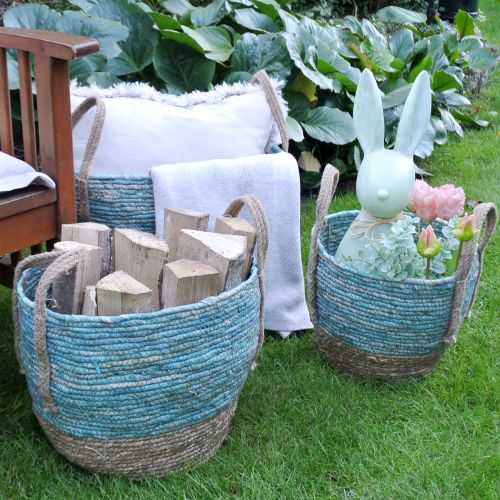 Floristik24 Rotan mand natuur/blauw Ø40/32/26cm 3st