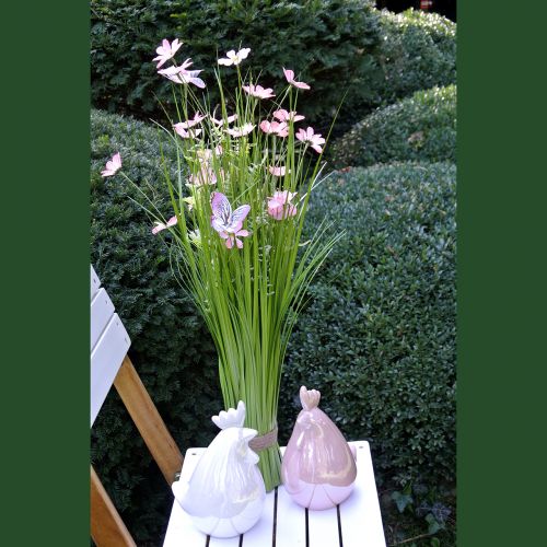 Floristik24 Bos van gras met bloemen en vlinders roze 70cm