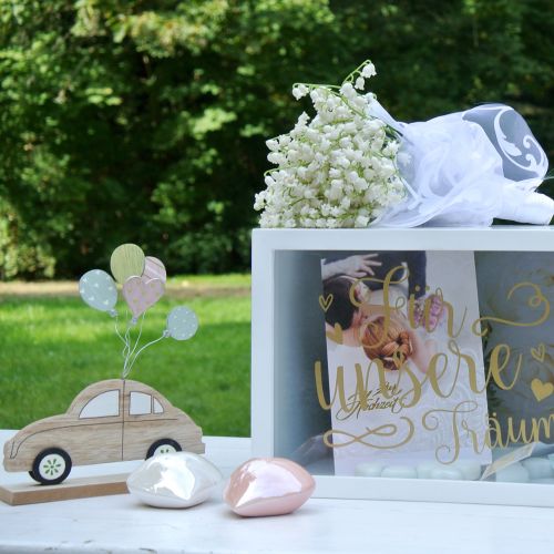 Floristik24 Houten auto met ballonnen 17cm x 15cm 2st