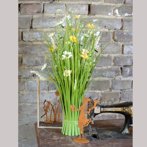 Floristik24 Grasbos met bloemen en vlinders wit/geel 70cm