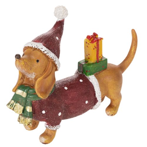 Decoratief teckelbeeldje met geschenkverpakking en hoedje, 18 cm kopen | Floristik24.nl