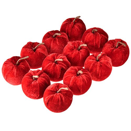 Artikel Decoratieve appels stof herfstdecoratie fluweel rood Ø5cm H6cm 12 stuks
