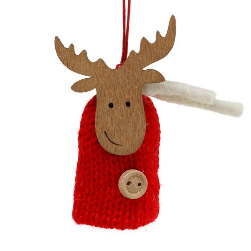 Floristik24 Decoratiehanger hert 7,5cm rood-wit 12st