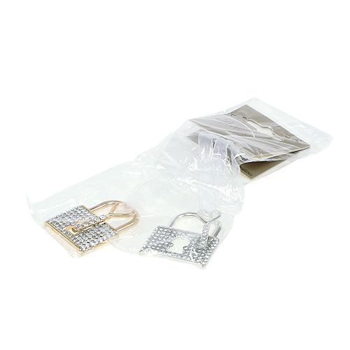 Floristik24 Hangerslot met sleutel 5cm goud / zilver 2st
