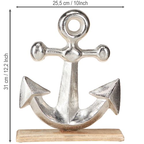 Artikel Decoratief anker metaal hout in natuurlijk zilver 25,5x5,5x31cm