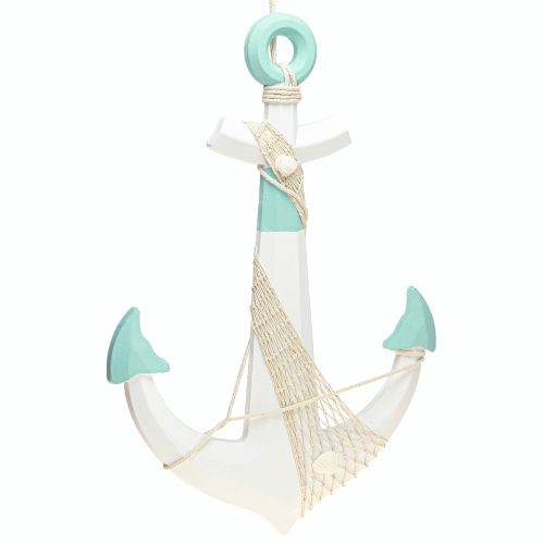 Decoratief anker wit blauw maritiem decoratie om op te hangen H58,5cm