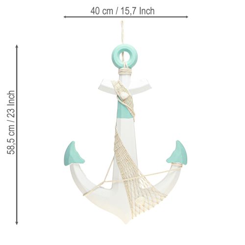 Artikel Decoratief anker wit blauw maritiem decoratie om op te hangen H58,5cm
