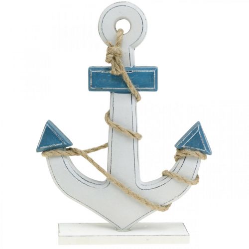 Floristik24 Decoratief anker hout voor tafeldecoratie maritiem blauw, wit H24cm