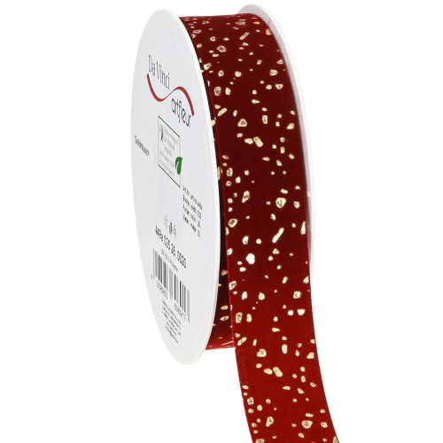 Floristik24 Decoratief lint donkerrood met gouden spikkels 15mm 20m