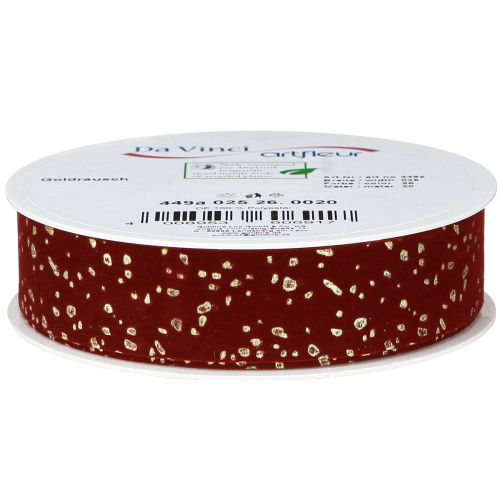Artikel Decoratief lint donkerrood met gouden spikkels 15mm 20m