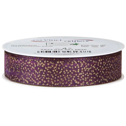 Artikel Decoratief lint paars met gouden stippen, maatvast, 25 mm, 20 m