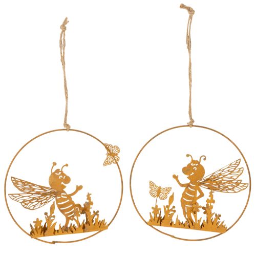 Decoratieve metalen bij, roestkleurige afwerking, tuindecoratie om op te hangen, Ø14 cm, 4 stuks kopen | Floristik24.nl