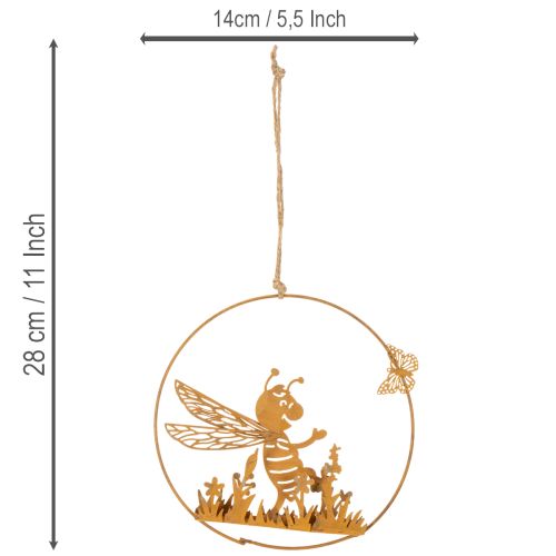 Decoratieve metalen bij, roestkleurige afwerking, tuindecoratie om op te hangen, Ø14 cm, 4 stuks | Floristik24.nl