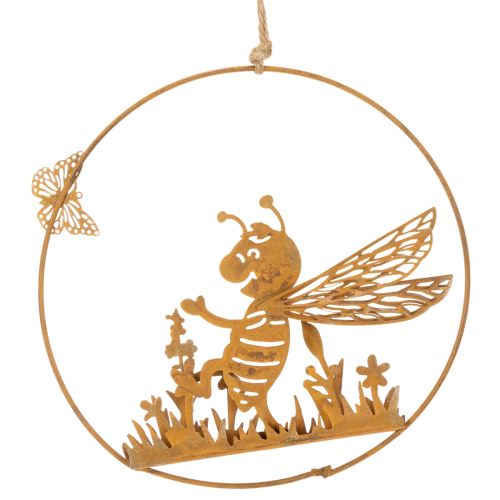 Decoratieve metalen bij, roestkleurige afwerking, tuindecoratie om op te hangen, Ø14 cm, 4 stuks | Floristik24.nl