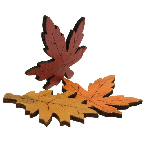 Artikel Decoratieve bladmix hout geel, oranje, donkerrood 8cm 18st