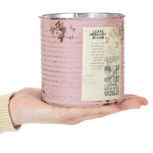 Decoratief blik, antieke roos, metalen blik voor planten, Ø11cm H10,5cm | Floristik24.nl