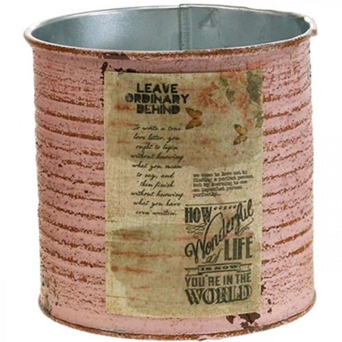 Artikel Bloempot sierdoos rond oud roze metalen plantenbak Ø8cm H7.5cm