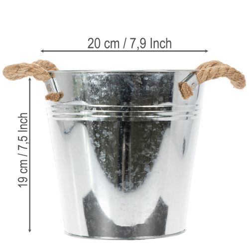Decoratieve metalen emmerbloempot met touwgrepen Ø20cm | Floristik24.nl