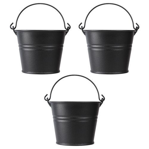 Artikel Decoratieve emmer metalen bloempot handvat zwart Ø14cm 3st