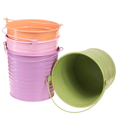 Floristik24 Decoratieve emmer metalen plantenbak met handvat 4 kleuren Ø14cm 8 stuks