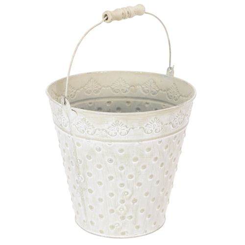 Decoratieve emmer, witgekalkt, met handvat, Ø20,5 cm, metalen plantenbak decoratie | Floristik24.nl