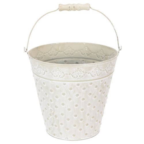 Decoratieve emmer, witgekalkt, met handvat, Ø20,5 cm, metalen plantenbak decoratie kopen | Floristik24.nl