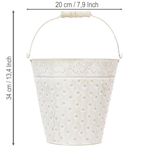 Decoratieve emmer, witgekalkt, met handvat, Ø20,5 cm, metalen plantenbak decoratie | Floristik24.nl
