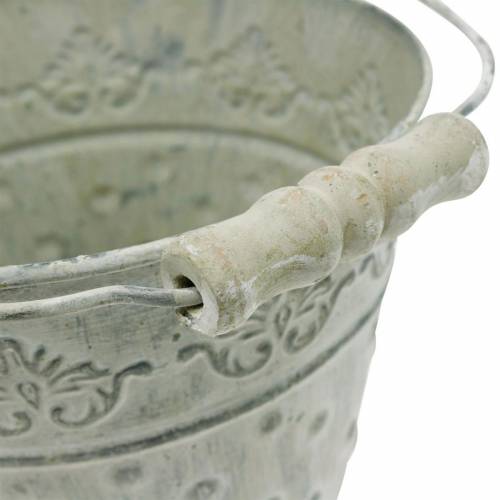 Floristik24 Decoratieve emmer metaal white wash Ø18.5cm plantenbak gestippeld metaal decoratie